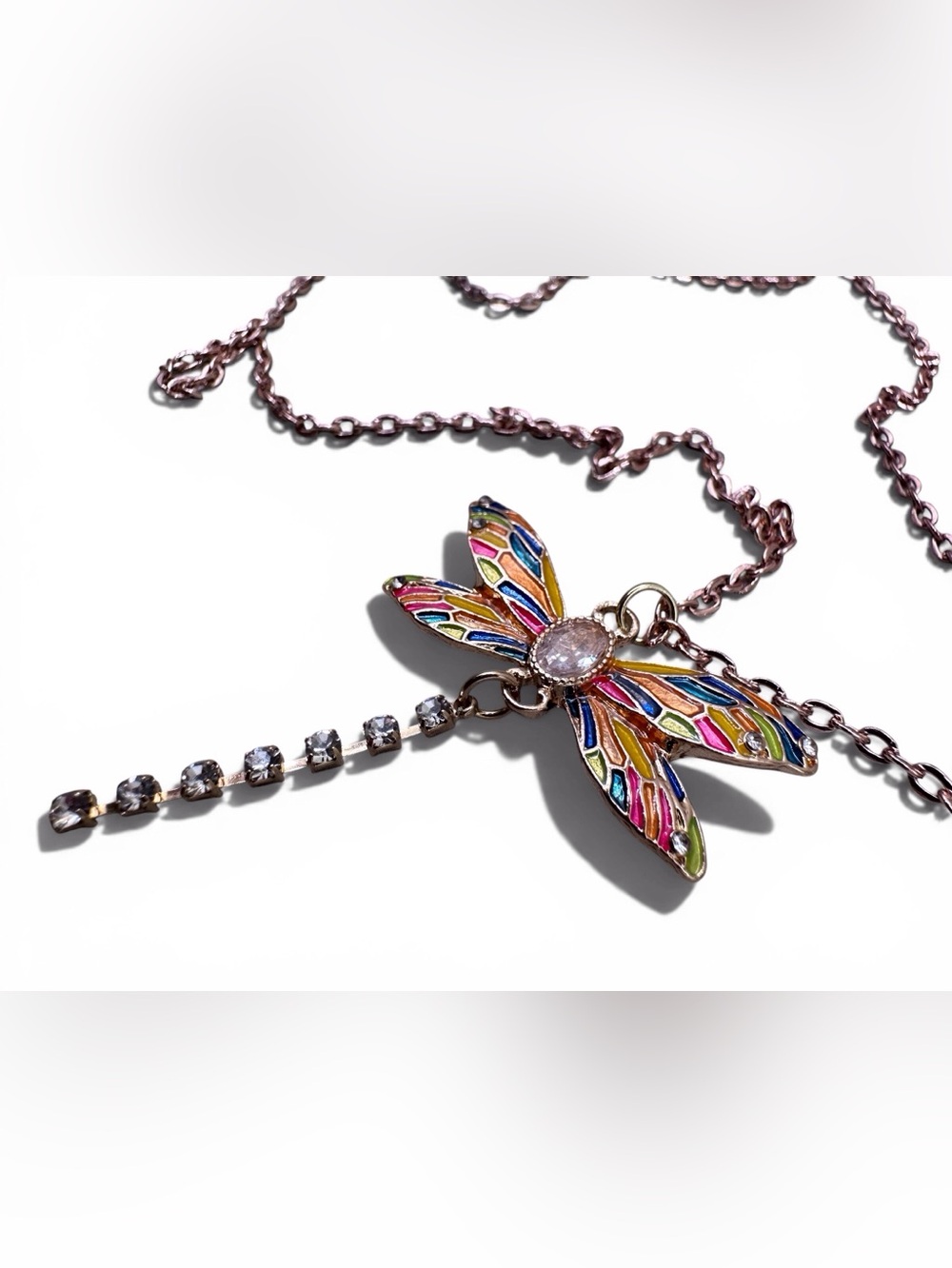 Multicolor Enamel Dragonfly Pendant Necklace